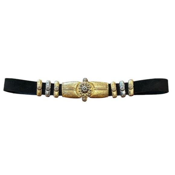 Doncaster Black Suede Leather 1” Belt w/ Gold/Silver Hardware Size Medium $198 - Picture 1 of 9